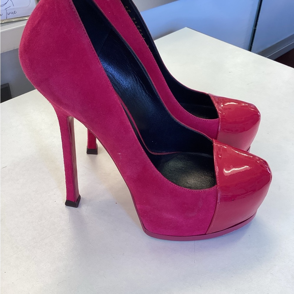 Saint Laurent Pink Suede and Patten Leather Heels - Picture 4 of 7